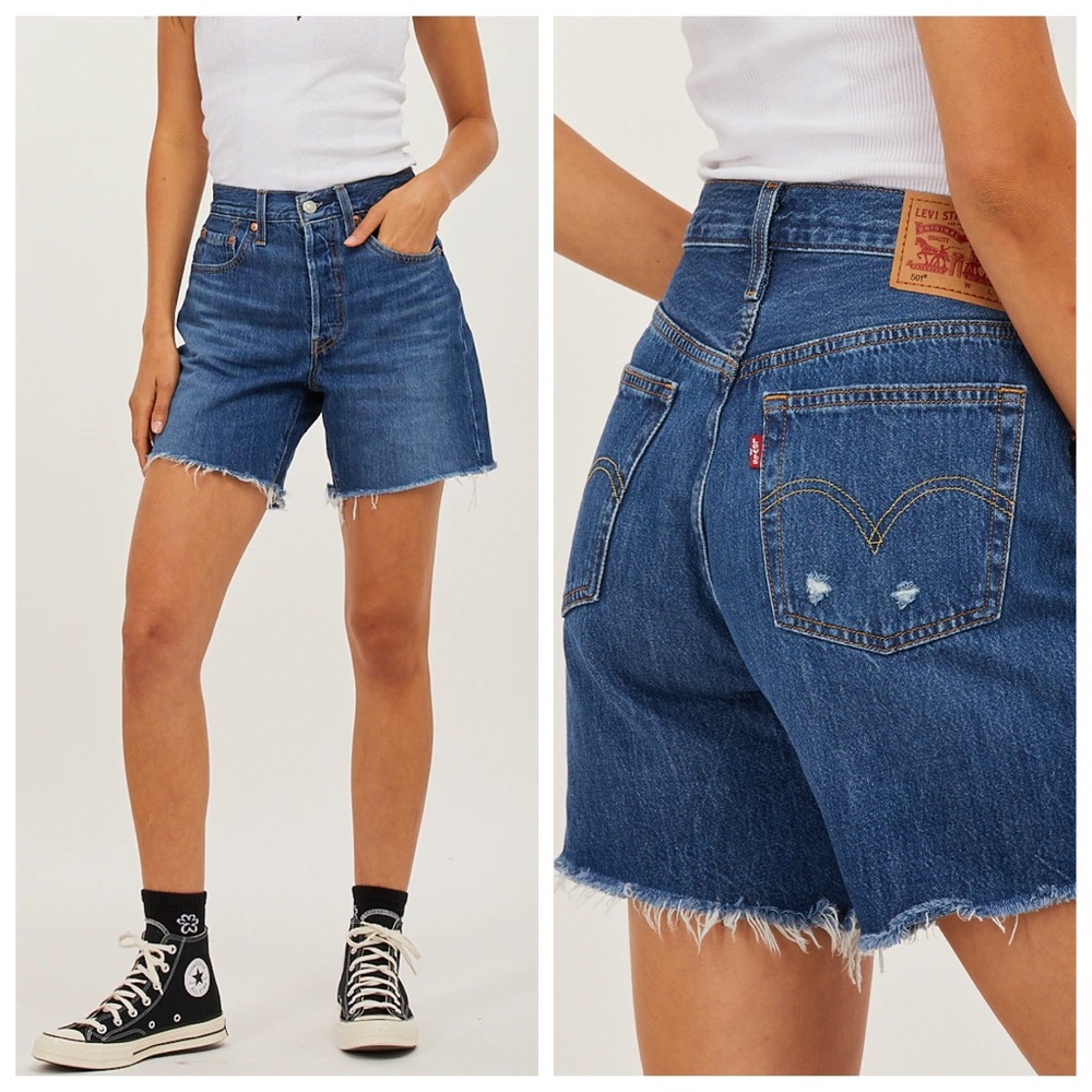 Levi’s 501 Button Fly Mid Thigh Denim Shorts Size 29